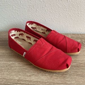 Toms red canvas slip on shoes size 8
